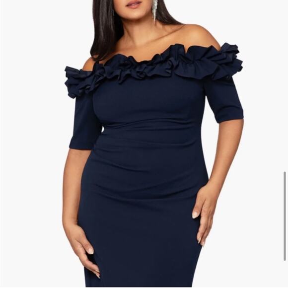 XSCAPE Off the Shoulder Navy Gown 20W Formal Event - Picture 4 of 11